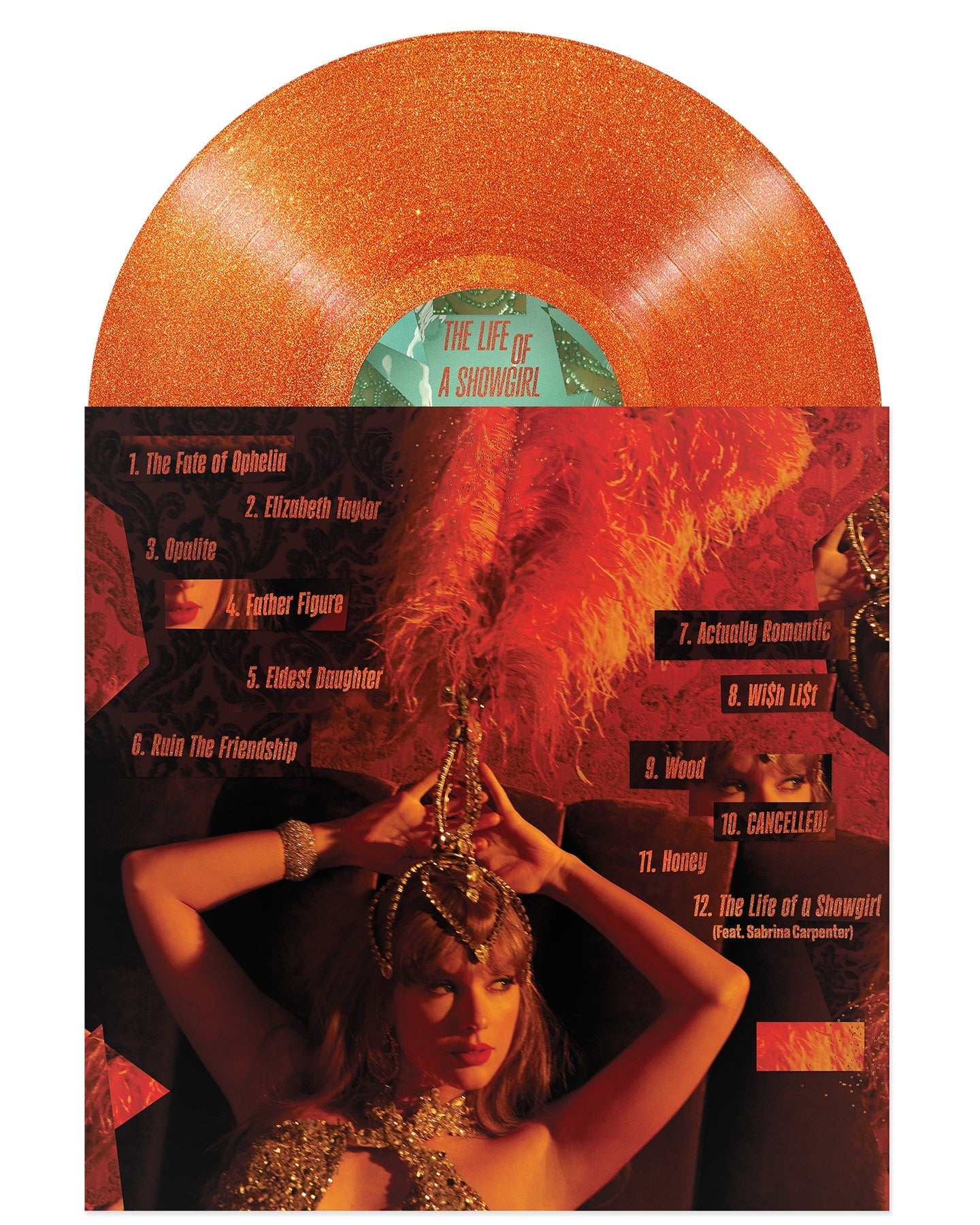 Taylor Swift- The Life of a Showgirl [Sweat and Vanilla Perfume Portofino Orange Glitter Vinyl] (DAMAGED) { VINYL LP }